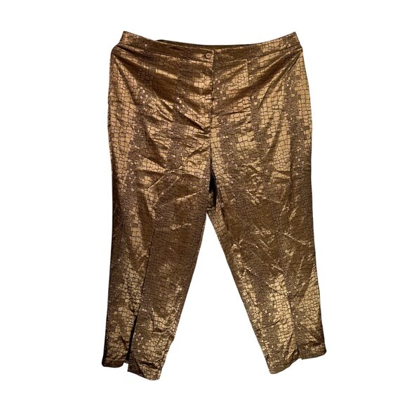 Venezia Metallic Gold Crocodile-Patterned Straight-Leg Cropped Pants 18 - Picture 2 of 8